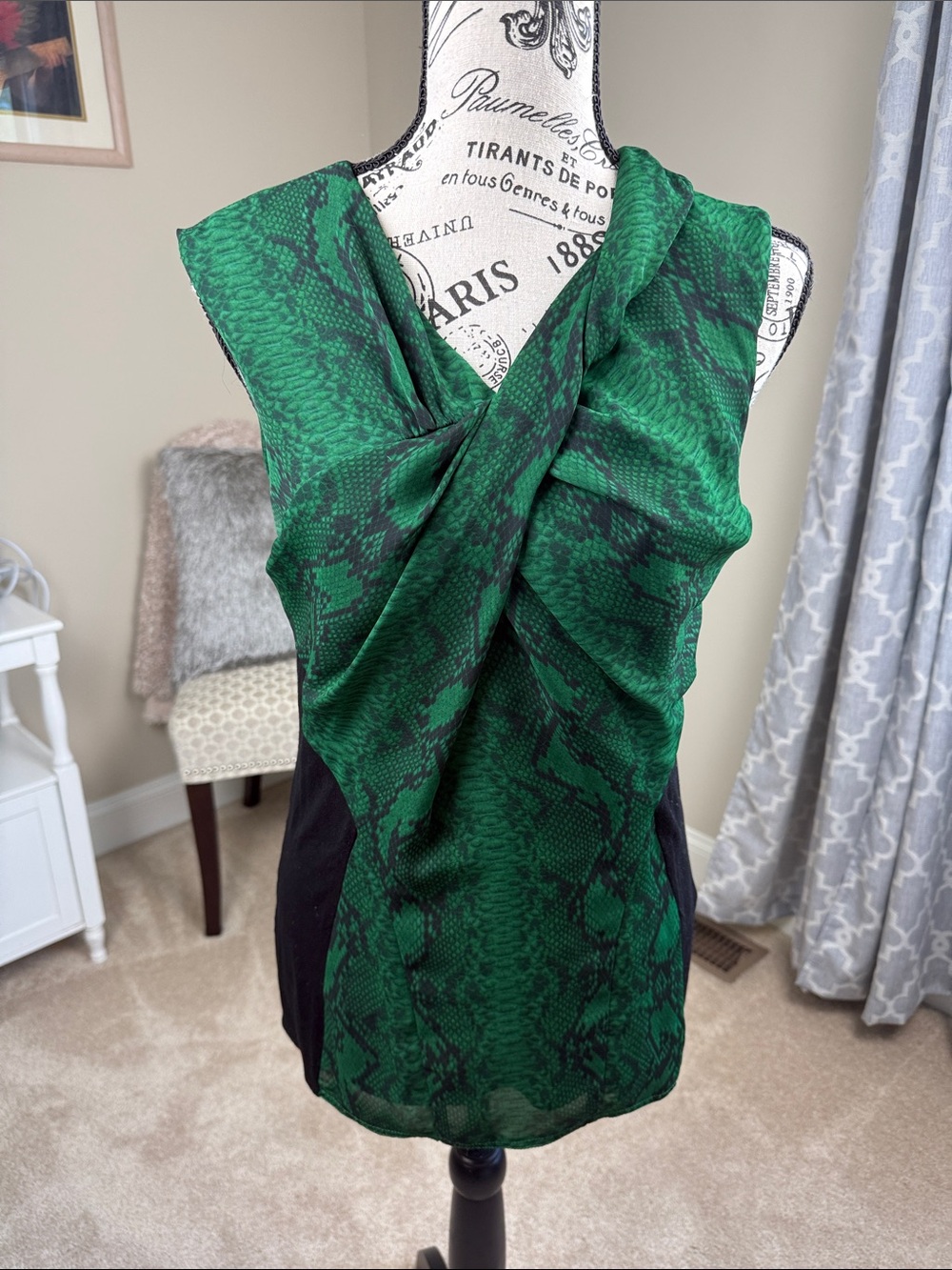 Vince Camuto Green Snake-Print Draped Women's Top